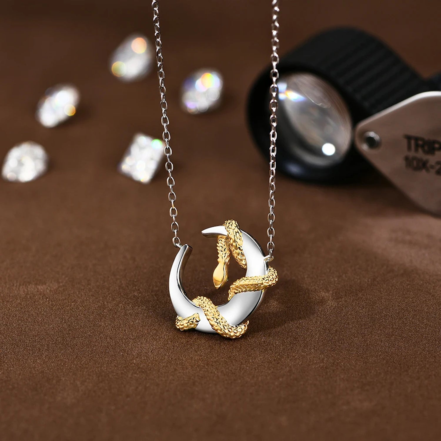 Memovra Moon & Snake Moissanite Necklace